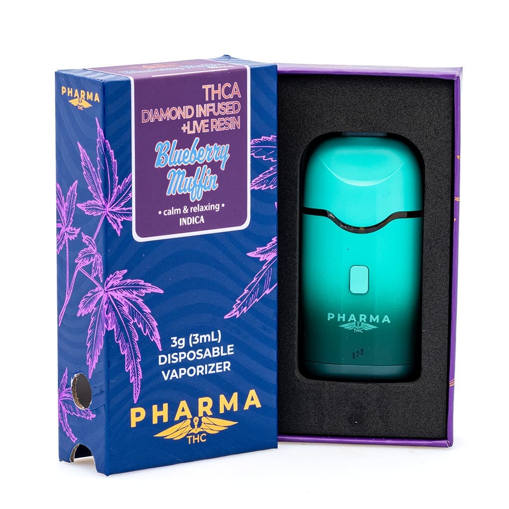 PharmaTHC THCa Diamond Infused and Live Resin 3 Gram Indica Disposable Vape - Blueberry Muffin - Combo